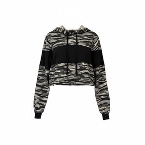 Material Girl Camouflage Crop Top Hoodie Women XL Black Gray MGT0002 NWT